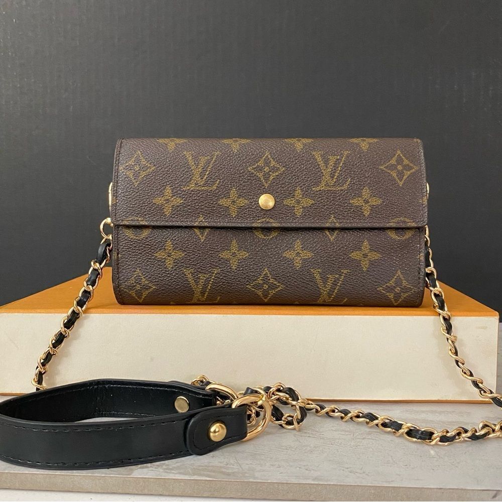 Louis Vuitton Monogram Trifold Wallet to Shoulder Crossbody Bag 💼 LT04 - Picture 3 of 14